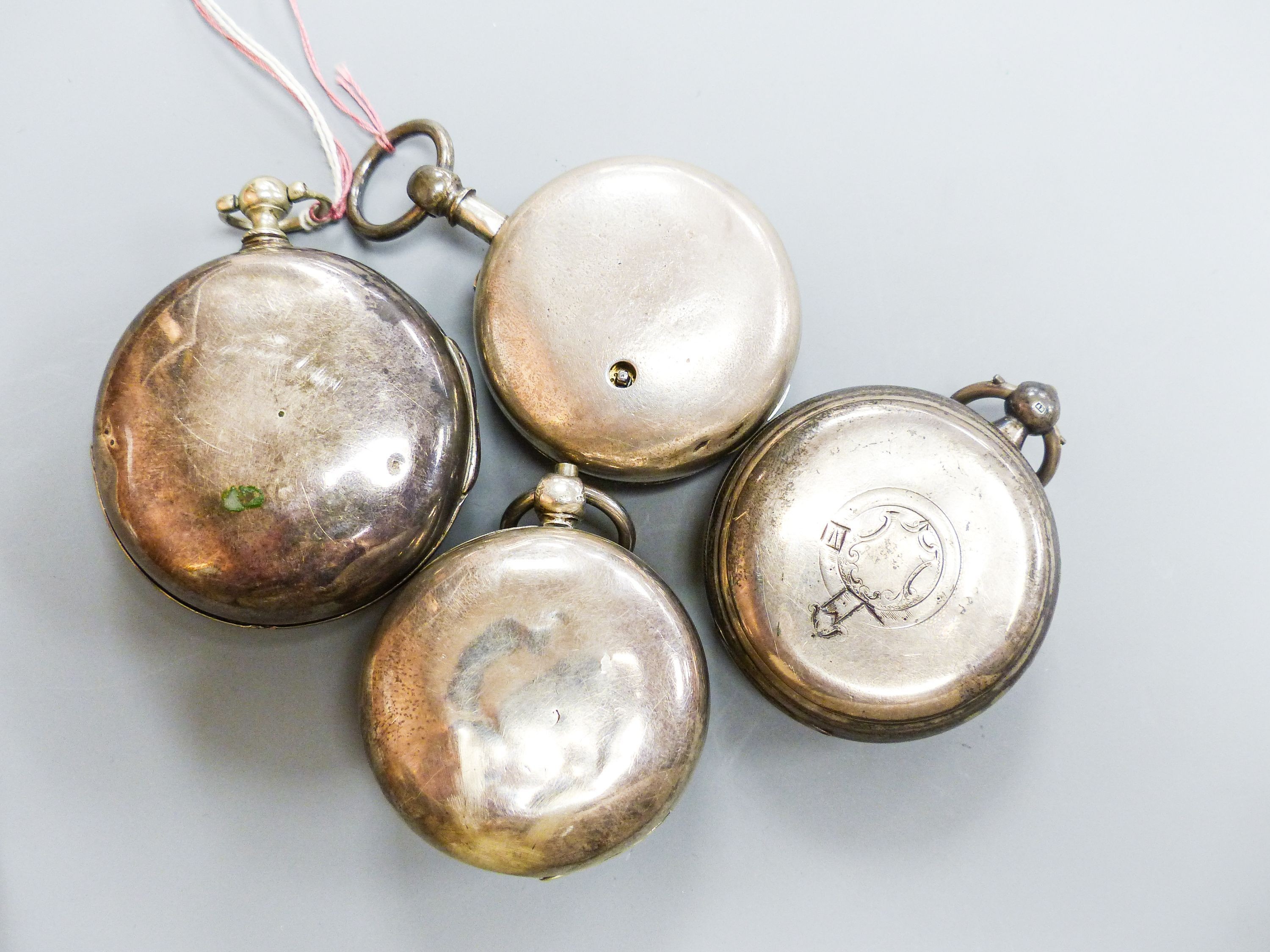 A George III silver pair cased keywind verge pocket watch, movement signed Jackson, Maidstone and three other 19th century silver verge pocket watches.